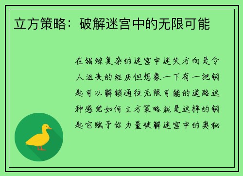 立方策略：破解迷宫中的无限可能